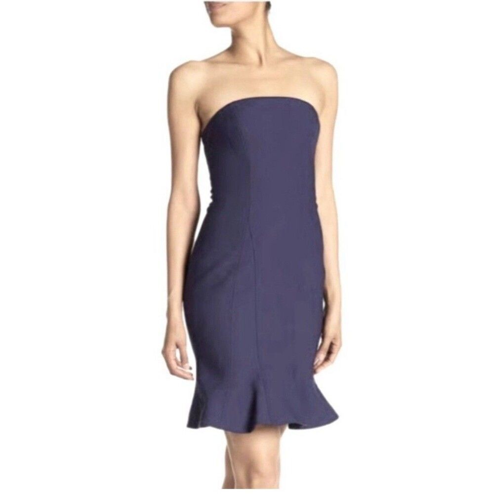 Cinq a Sept Calvina Strapless Mini Dress Navy Blue Ruffle Hem Size 0
